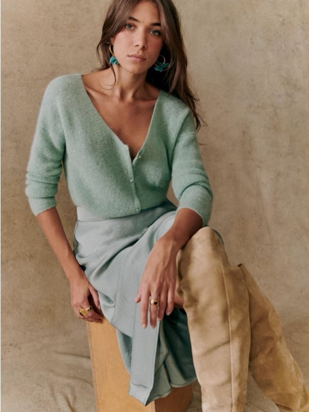 NWT SEZANE BARRY Cardigan Sweater Sea Green Women’s XXS w/gift pouch NEW